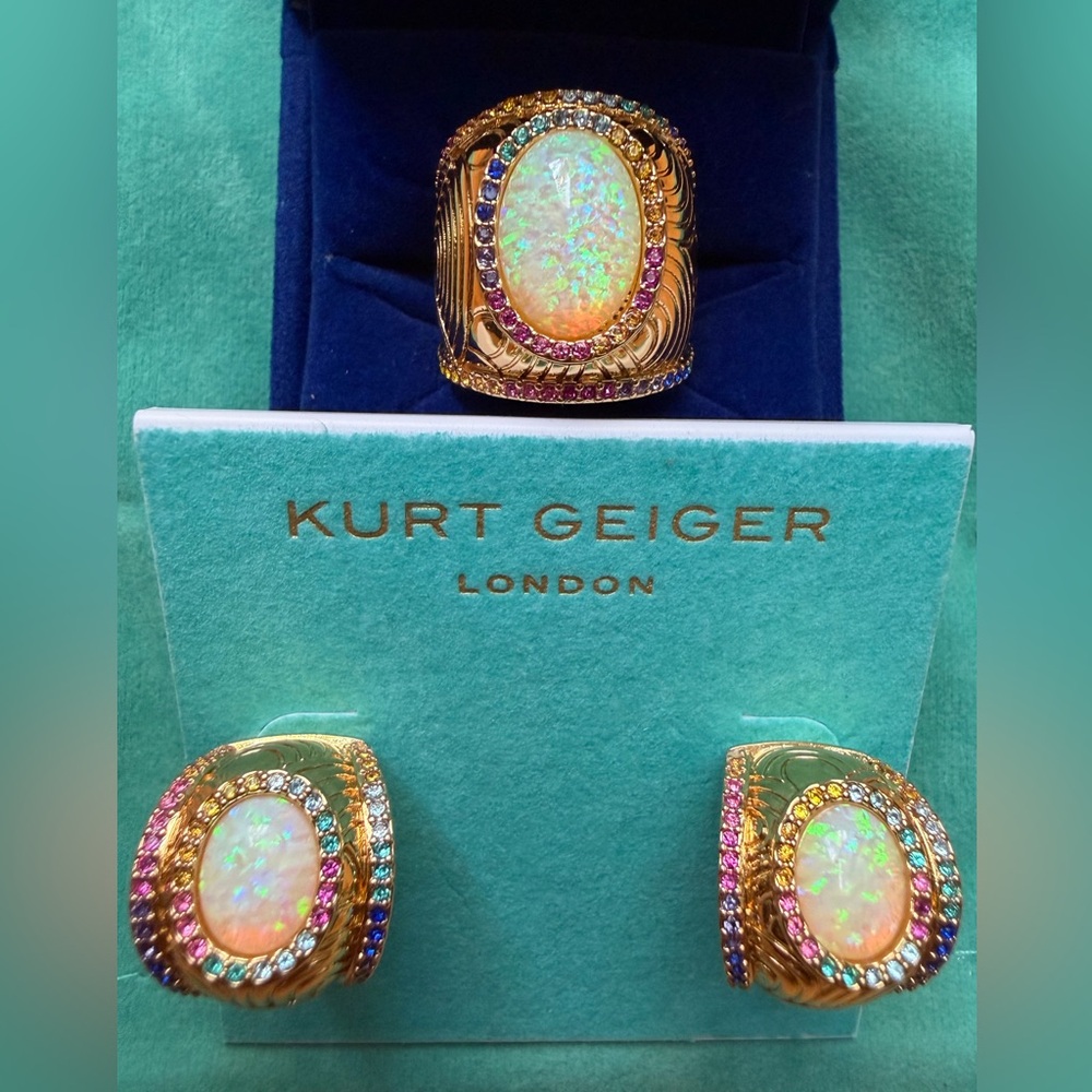 Kurt Geiger Gold Ring with Opal and Multicolor Stones